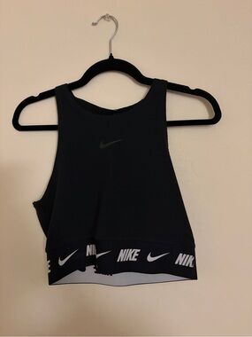 Nike Black Cropped Performance Tank with Logo Hem